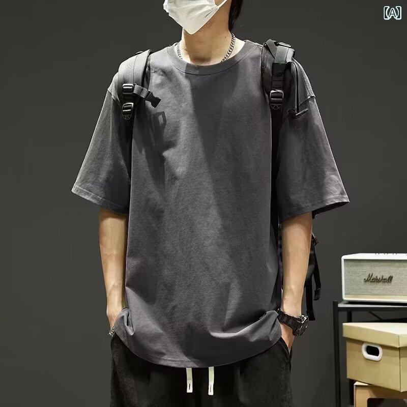 Tシャツ メンズ 半袖 カットソー トップス 無地 ヘビーウェイト 重磅 厚手 ゆったり 汗吸収 通気性 クルーネック 丸首 ティーシャツ インナー プルオーバー カジュアル シンプル アメカジ ストリート系 夏服 サマー vision-stores-10281022 ビジョンストア サンプル画像2
