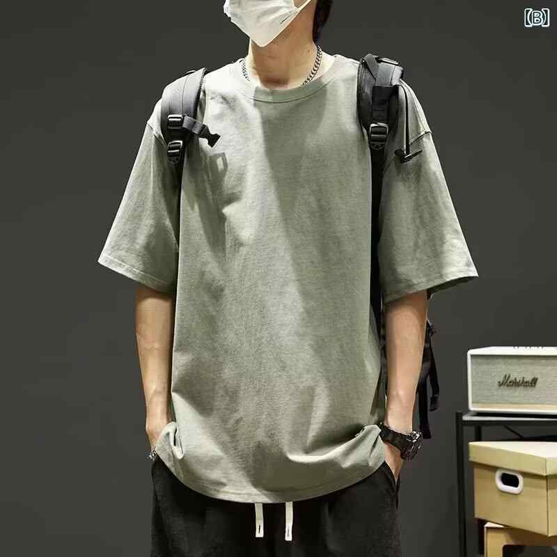 Tシャツ メンズ 半袖 カットソー トップス 無地 ヘビーウェイト 重磅 厚手 ゆったり 汗吸収 通気性 クルーネック 丸首 ティーシャツ インナー プルオーバー カジュアル シンプル アメカジ ストリート系 夏服 サマー vision-stores-10281022 ビジョンストア サンプル画像3