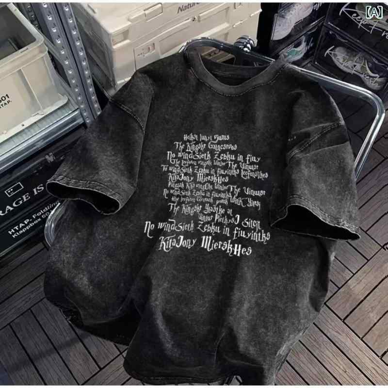Tシャツ メンズ レディース 半袖 カットソー トップス アメリカン ヴィンテージ風 レトロ 水洗加工 ウォッシュ加工 古着風 英字 アルファベット プリント ゆったり ビッグシルエット オーバーサイズ ヘビーウェイト 重磅 カジュアル 普段使い ストリ vision-stores-10287636 ビジョンストア サンプル画像2