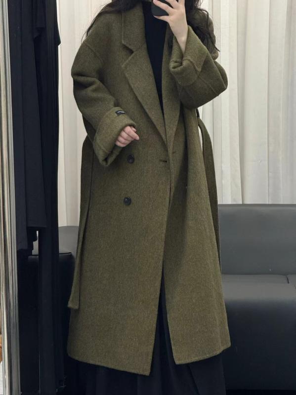 コート レディース 秋冬 ロング丈 ウール ダブルボタン ベルト付き 暖かい 防寒 厚手 韓国風 無地 通勤 オフィス アウター 羊毛 vision-stores-10297848 ビジョンストア パッケージ画像