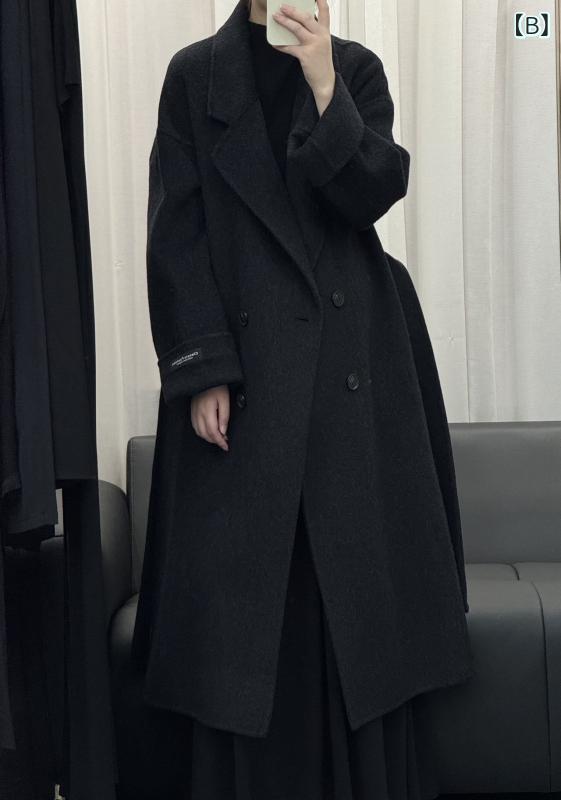 コート レディース 秋冬 ロング丈 ウール ダブルボタン ベルト付き 暖かい 防寒 厚手 韓国風 無地 通勤 オフィス アウター 羊毛 vision-stores-10297848 ビジョンストア サンプル画像3