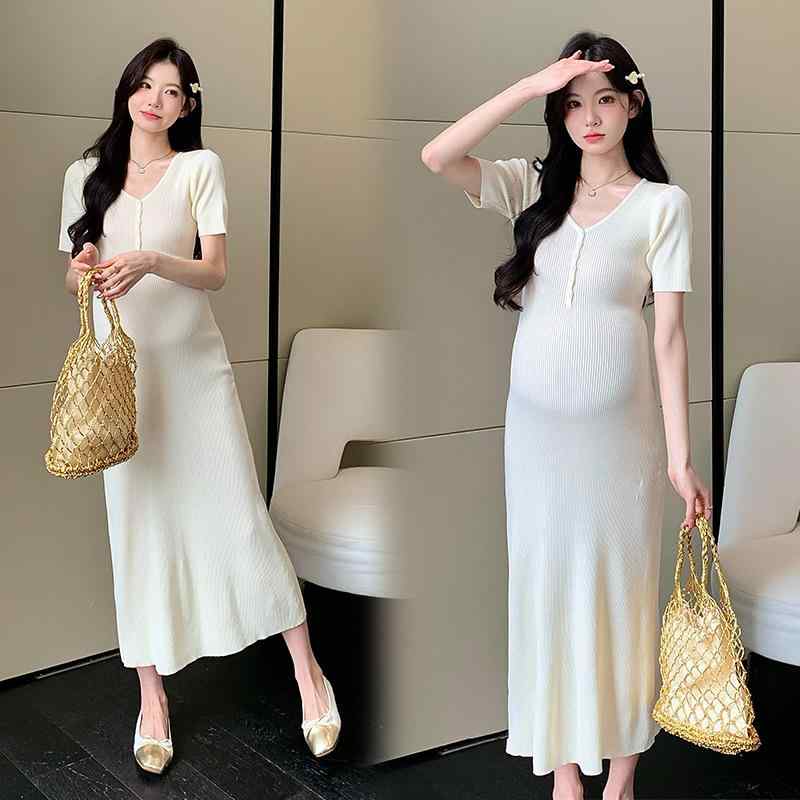 ワンピース マタニティ レディース 夏服 授乳服 フレンチスタイル ニットワンピース 高級感 普段着 授乳対応 伸縮性