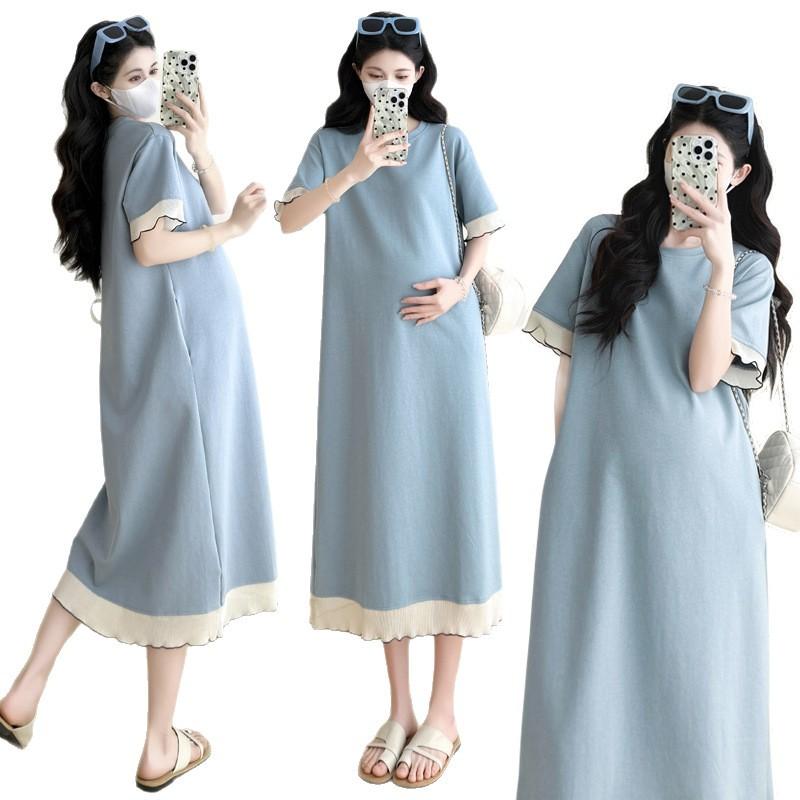 ワンピース マタニティ 大きいサイズ 半袖 Tシャツワンピース ロング丈 妊婦服 カジュアル ゆったり シンプル ママ服 デイリー 部屋着 産前産後 体型カバー コットン混素材 着心地が良い リラックスウェア オールシーズン おしゃれ・カテゴリ: ワンピース・ネックライン: スタンドカラー・袖丈: 五分袖・素材: 綿混紡・素材混率: 95%以上・柄: 無地・スカート丈: ミモレ丈・カラー: 海塩ブルー・サイズ展開: M,L,XL,2XL,3XL,4XL・シルエット: Aライン・スタイル: カジュアル・袖のタイプ: 通常袖・加工: パッチワーク