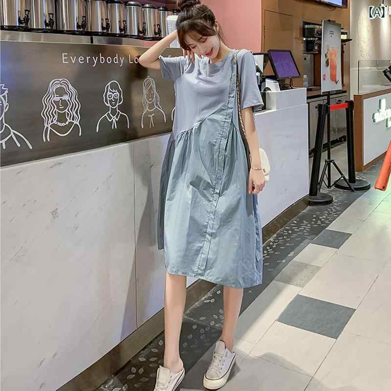 ワンピース マタニティ レディース 半袖 ひざ丈 膝下丈 切り替え ゆるシルエット ...