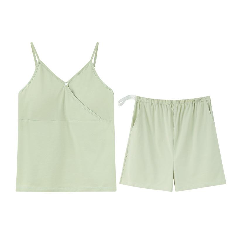 パジャマ 妊婦 マタニティ 授乳服 レディース キャミソール ショートパンツ 上下セット モダール 接触冷感 抗菌 カップ付き 調整可能 産後 ルームウェア 部屋着 ナイトウェア オールシーズン・素材: モダール・スタイル: キャミソール・混率: 90-95%・袖丈: ノースリーブ・ボトムス丈: ショートパンツ・カラー展開: 豆緑（カップ付き・フロントボタン）、浅ピンク（カップ付き・フロントボタン）、香芋紫（カップ付き・フロントボタン）・サイズ展開: M-L, XL-XXL, 3XL-4XL・テイスト: シンプル、カジュアル・生地の厚さ: 薄手(121-140g/平米)