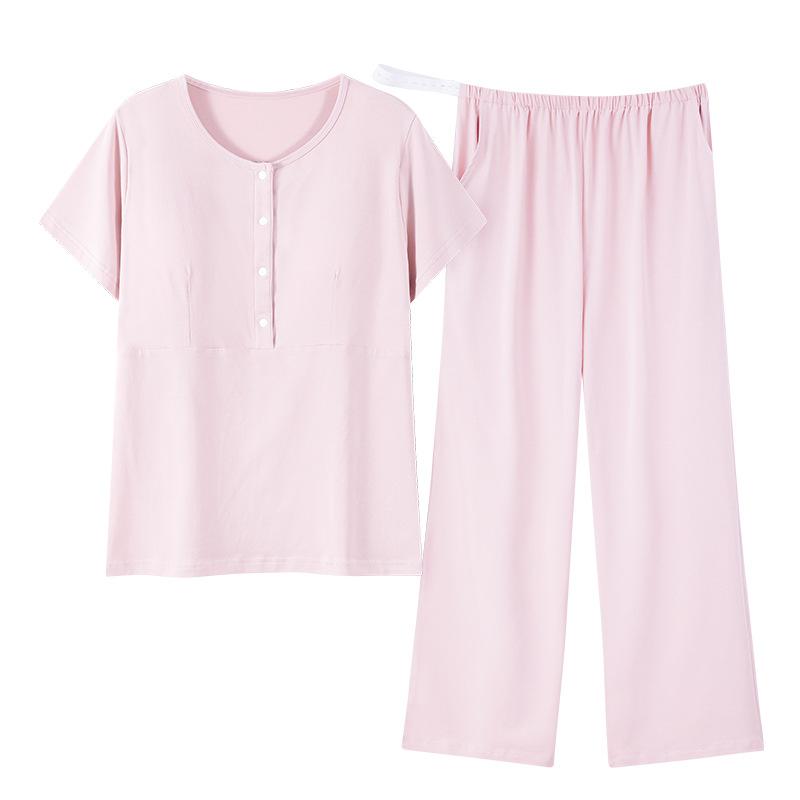 マタニティ パジャマ レディース 上下セット 授乳服 部屋着 前開き 半袖 長ズボン ...