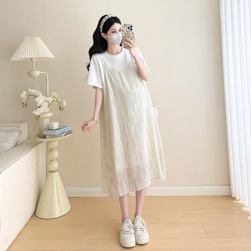 マタニティ ワンピース レディース 春夏 妊婦服 産前産後 ママ ゆったり 体型カバー 高級感 切り替え フェイクレイヤード 着痩せ きれいめ おしゃれ ロング丈 膝丈 楽ちん 通勤 普段使い シンプル カジュアル 部屋着 快適・カテゴリ: 连衣裙・ネックライン: クルーネック・袖丈: 三分袖・素材: 綿、ポリエステル・素材混率: 95%以上・柄: 拼接・スカート丈: ミモレ丈・カラー: ライトイエロー・サイズ展開: M,L,XL,2XL・スタイル: 通勤・流行の要素: バイカラー・袖の形状: 通常袖・スカートの形状: Aライン・タイプ: ワンピース・着用スタイル: コンフォートカジュアル・加工: パッチワーク、拼接