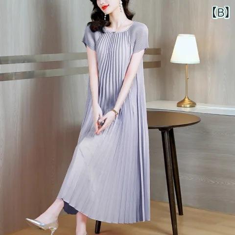 ワンピース マタニティ レディース 妊婦服 授乳服 ロング丈 プリーツ ミディ丈 膝...