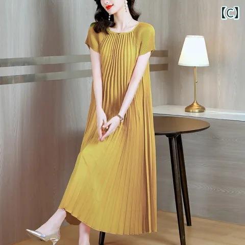 ワンピース マタニティ レディース 妊婦服 授乳服 ロング丈 プリーツ ミディ丈 膝...
