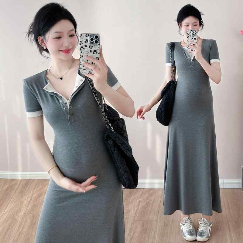 ワンピース マタニティ レディース ロング丈 ニット 妊婦服 フェイクレイヤード 重...