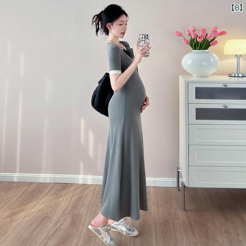 ワンピース マタニティ レディース ロング丈 ニット 妊婦服 フェイクレイヤード 重...