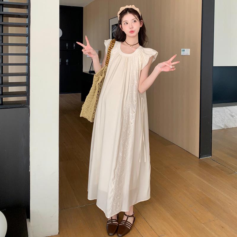 マタニティワンピース レディース 春夏 フレアスリーブ ミモレ丈 大きいサイズ ゆったり 体型カバー 産前産後 マタニティウエア 部屋着 普段着