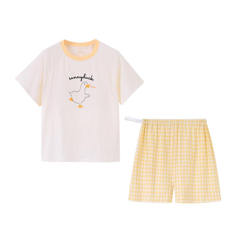 マタニティパジャマ レディース 半袖 パジャマ 授乳服 産前産後 綿100％ 胸パッド付き 授乳口付き 薄手 通気性 吸汗 部屋着 ルームウェア リラックスウェア オールシーズン・素材: 綿100%・スタイル: プルオーバー・袖丈: 三分袖・パンツ丈: ショートパンツ・カラー展開: 可拆胸垫-加油鸭短袖短裤套装, 可拆胸垫-波点狗短袖短裤套装・サイズ展開: M(45-60kg), L(60-70kg), XL(70-80kg), XXL(80-90kg)・テイスト: シンプルカジュアル・生地の厚さ: 適度(161-180g/平米)