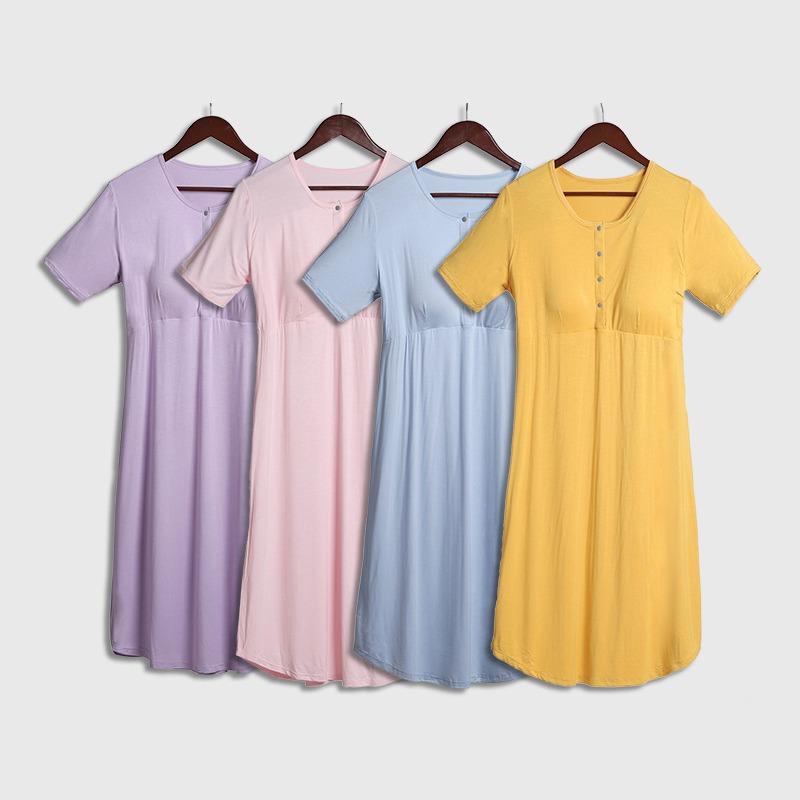 ワンピース マタニティ レディース 授乳服 ルームウェア 授乳用 部屋着 産後 授乳口付き 再生繊維 薄手 半袖 ロング丈 膝丈 ゆったり 快適 産前 産後 ウェア オールシーズン・素材: モダール・スタイル: プルオーバー・主素材成分: モダール・主素材成分比率: 95-100%・カラー展開: ブルー, パープル, エビピンク, レンコンピンク, イエロー, ヘザーグレー, ブラック・サイズ展開: M, L, XL, XXL・スタイル: シンプルカジュアル