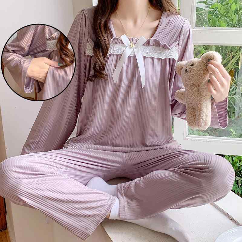 パジャマ レディース マタニティ 授乳服 ルームウェア 長袖 長ズボン 上下セット スクエアネック かわいい 韓国風 オールシーズン 部屋着 産前産後 入院着 ホームウェア リラックスウェア