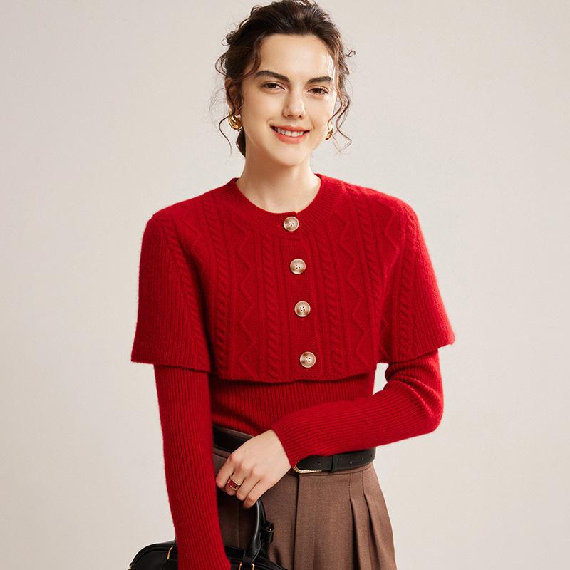 カーディガン レディース 秋冬 カシミヤ ニット ラウンドネック 長袖 クルーネック 提花 織柄 無地 ゆったり ショート丈 トップス 羽織もの・素材: カシミヤ100%・柄: 無地・厚さ: 厚手・セット内容: 単品・シルエット: ルーズ・袖の形状: ラグランスリーブ・ネックライン: クルーネック・袖丈: 五分袖・装飾: ボタン・着丈: 超短丈(40cm以下)・加工: ジャカード・カラー展開: ピュアホワイト、ライトキャメル、ダークキャメル、ジェムストーンレッド、ブラック・サイズ展開: フリー・スタイル: 通勤・着用タイプ: カーディガン・製品カテゴリ: ニット、セーター
