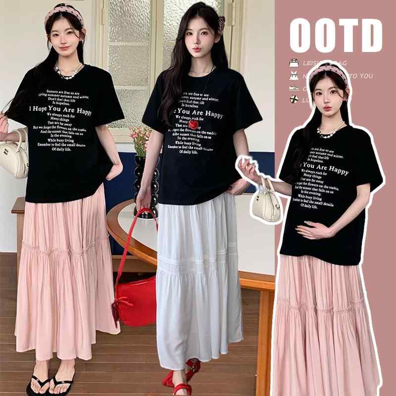 セットアップ 妊婦 レディース 春夏 半袖 Tシャツ フレアスカート 2点セット ゆったり リゾート風 カジュアル マタニティウェア