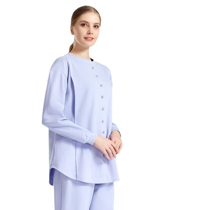 マタニティ パジャマ レディース 授乳服 部屋着 産後 ルームウェア セットアップ 秋冬用 授乳用 妊婦服 長袖 柔らかい あったかい 無地 シンプル リラックスウェア 出産準備 授乳口付き・素材: 綿・混率: 綿80-90%・袖丈: 長袖・パンツ丈: ロング・カラー: 杏色, 紫青・サイズ: M, L, XL・スタイル: セットアップ、シンプルカジュアル・厚さ: 超厚(301-350g/平米)