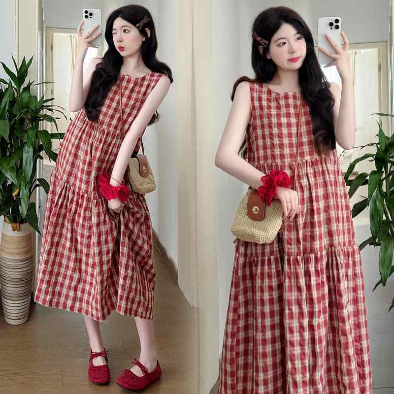 マタニティワンピース レディース 夏服 チェック柄 ラウンドネック 膝丈 ゆったりシルエット カジュアル かわいい おしゃれ ナチュラル ママ マタニティウェア・カテゴリ: ワンピース・ネックライン: クルーネック・袖丈: ノースリーブ・素材: 綿、ポリエステル、スパンデックス・柄: チェック・スカート丈: ミディ丈・サイズ展開: M, L, XL, 2XL・シルエット: Aライン・スタイル: フェミニン・加工・技法: 色糸織り