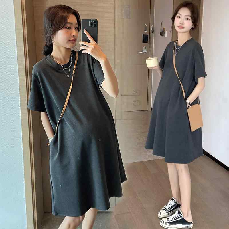 ワンピース マタニティ レディース 春夏 丸首 Tシャツワンピース ゆったり 大きいサイズ カジュアル 体型カバー 小柄さん向け シンプル 無地 伸縮性 通勤用 普段使い デイリーウェア ママ服