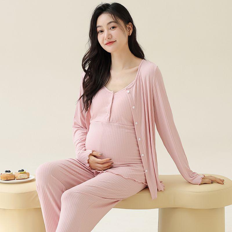 ルームウェア レディース 産褥服 妊婦 パジャマ モダール 胸パッド付き 3点セット 吸汗 通気性 授乳服 春秋 オールシーズン おしゃれ リラックスウェア 部屋着 快適 柔らかい