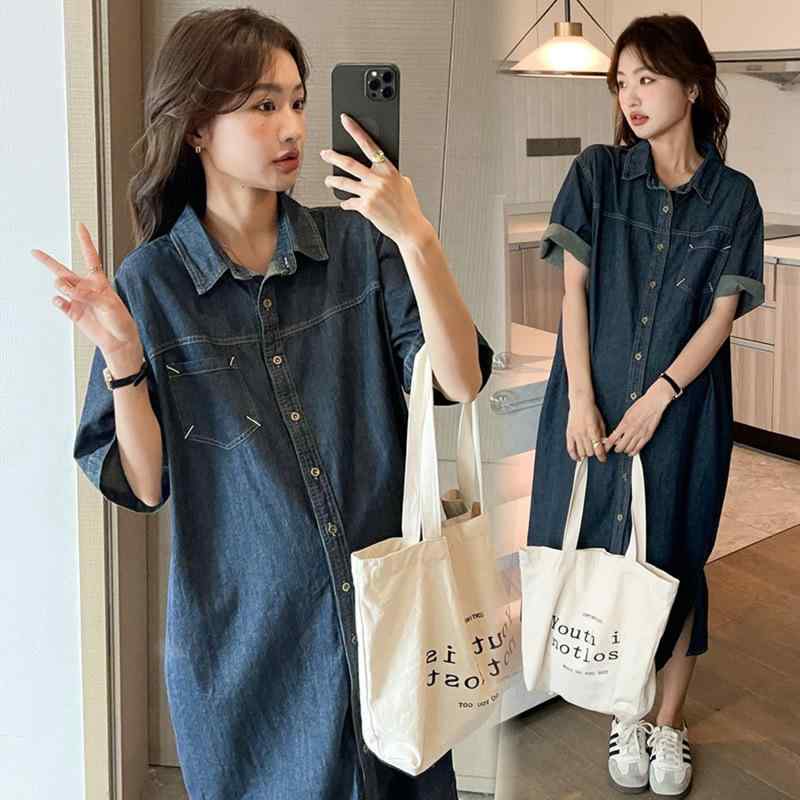 ワンピース マタニティ デニム レディース 授乳服 直筒 産前 産後 妊婦服 膝丈 体型カバー お腹隠し 伸縮性 カジュアル ゆったり 普段使い ママ お出かけ・ネックライン: 通常・袖丈: 五分袖・素材: 綿70%-80%・柄: 無地・スカート丈: ロング・サイズ展開: M, L, XL, XXL・スカートタイプ: タイト・スタイル: スウィート・袖タイプ: パフスリーブ