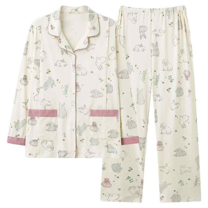 パジャマ レディース 長袖 授乳口付き 綿素材 産褥服 前開き 上下セット 秋冬 ホー...