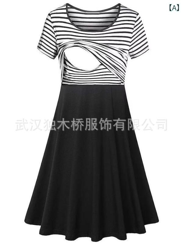 ワンピース マタニティ レディース 春夏 ラウンドネック 切り替え 授乳服