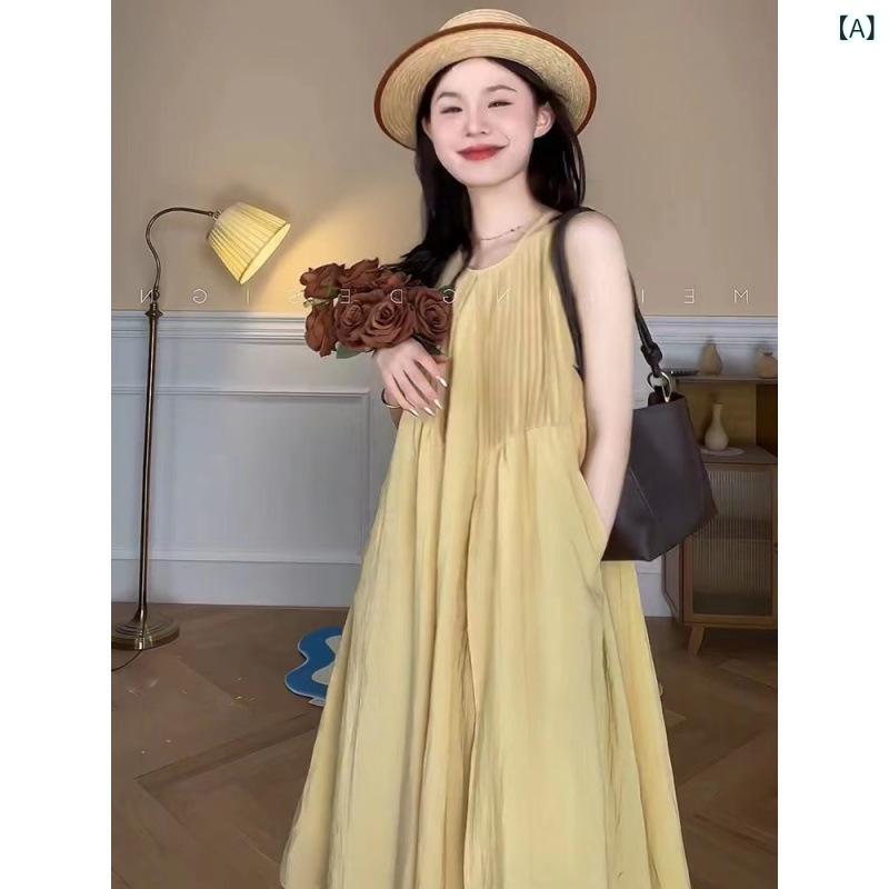 ワンピース レディース マタニティ ノースリーブ ラウンドネック Aライン ロング丈...