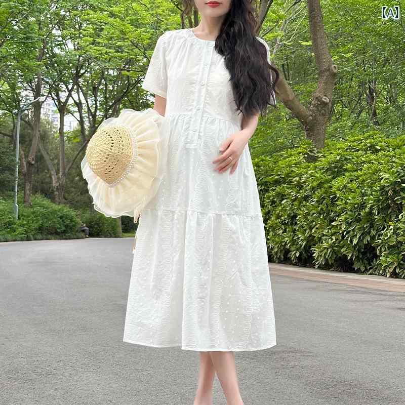 ワンピース 妊婦用 レディース 夏服 半袖 マキシ丈 フレンチガーリー スイート カ...