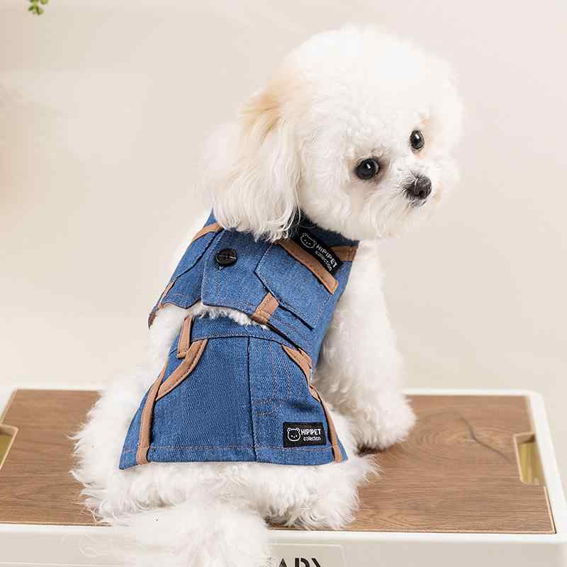 ペット服 デニム ベスト セットアップ 小型犬用 女の子 男の子 かわいい 薄手 おしゃれ 通年