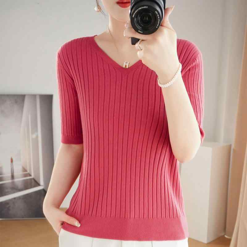 ニット レディース 半袖 Tシャツ 春秋 リブニット タイト スッキリ見せ インナー トップス 普段着 通勤 カジュアル