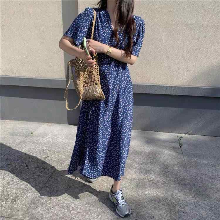 ワンピース レディース 春夏 フレンチスタイル 青 花柄 Vネック ウエストシェイプ ロング丈 大きめサイズ 体型カバー vision-stores-10313697 ビジョンストア パッケージ画像