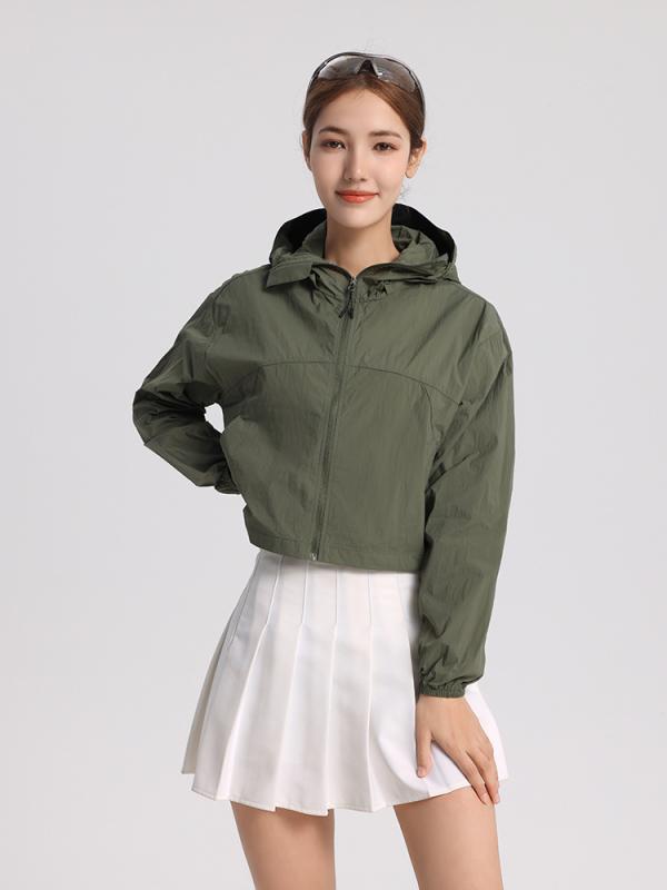 衣 レディース 夏服 ショート丈 ブラック つば付き フード UVカット 紫外線対策 透気性 長袖 自転車 外出用 スポーツ 紫外線カット 日焼け防止 羽織り