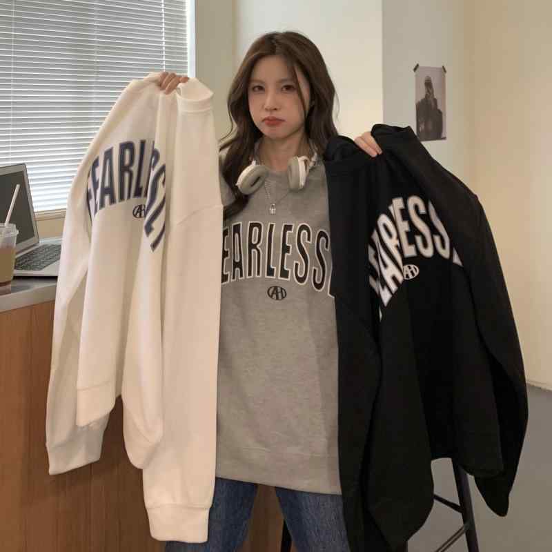 トレーナー レディース 秋服 長袖 スウェット プルオーバー ゆったり アルファベット ロゴ 原宿系 カジュアル オーバーサイズ ビッグシルエット クルーネック 韓国風 薄手 シンプル おしゃれ