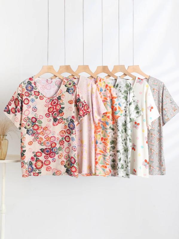 Tシャツ レディース 半袖 Vネック トップス 花柄 痩せ見え ゆったり カジュアル 普段着 通勤通学 春夏物 夏物 おしゃれ 大人かわいい きれいめ・カテゴリ: Tシャツ・スタイル: カジュアル・素材: 粘胶繊維95%以上・柄: 碎花・スタイル: プルオーバー・袖丈: 半袖・工芸: プリント・シルエット: レギュラー・着丈: 50-65cm・ネックライン: Vネック・袖の形状: レギュラー・流行の要素: 碎花・カラー展開: 白色、豆緑、カキ、ブラック、レンガ赤、ジンジャーイエロー、ダークグリーン、ヤマモモジャカード、ピンク地黄金葉、オレンジ大葉、梅花鹿ライトブルー、イチゴリボン・サイズ展開: 3XL、4XL、5XL