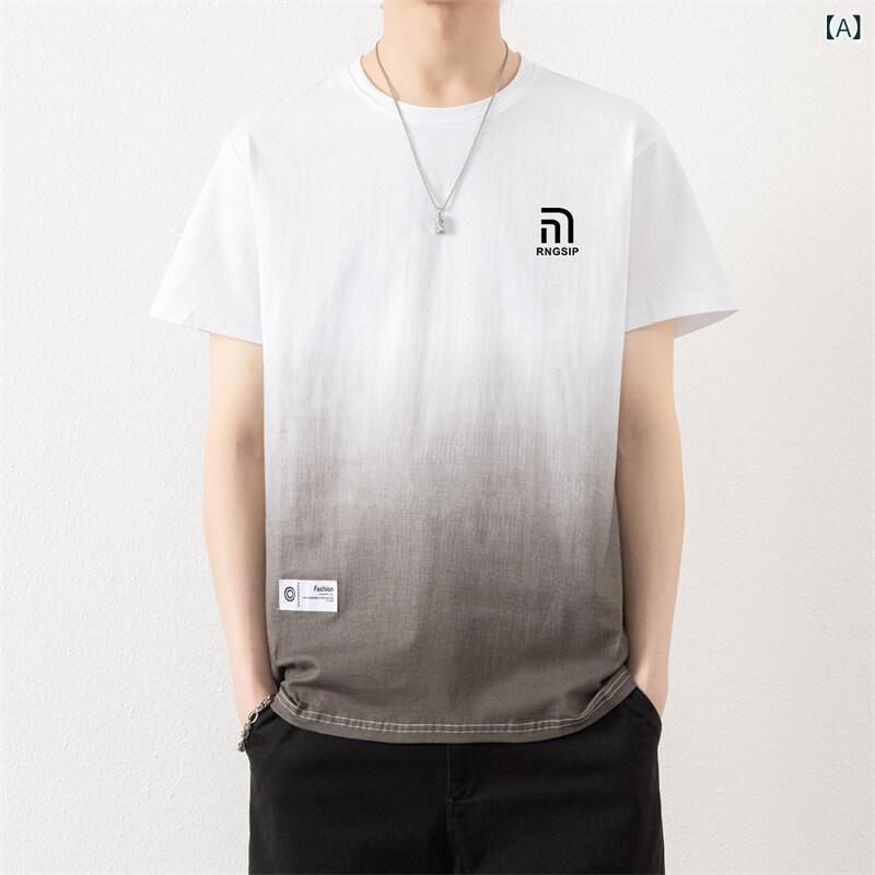 Tシャツ メンズ 半袖 カットソー トップス 純綿 綿100% グラデーション 丸首 クルーネック ゆったり オーバーサイズ ビッグシルエット カジュアル ストリート系 おしゃれ シンプル 春夏 オールシーズン vision-stores-10331960 ビジョンストア サンプル画像2