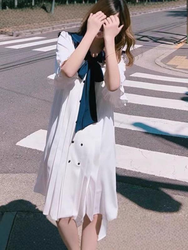 ワンピース レディース フレンチ セーラーカラー ベビー・ドール Aライン 日本風 フェミニン 白 無地 春夏 秋 ロング丈 フレア ゆったり 体型カバー 大人かわいい ナチュラル 膝丈 半袖 通学 通勤 普段着・素材: ポリエステル・襟: 付け襟・袖の形状: フレアスリーブ・袖丈: 五分袖・カラー展開: 白色・サイズ展開: S, M, L, XL・テイスト: 清新甜美・スタイル: 可愛い・カテゴリ: ワンピース