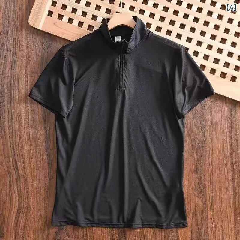 Tシャツ メンズ 半袖 立襟 ハーフジップ 伸縮性 速乾 通気性 スポーツ 運動 カジュアル トレーニング オールシーズン vision-stores-10336345 ビジョンストア サンプル画像2