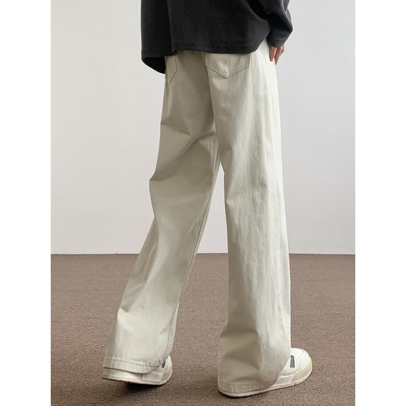 ロングパンツ メンズ レディース デニムパンツ ストレートパンツ 闊腿パンツ ジーンズ ボトムス ズボン ヴィンテージ風 ワイドパンツ ハイウエスト 美脚 オフホワイト カジュアル ストリート系 オールシーズン
