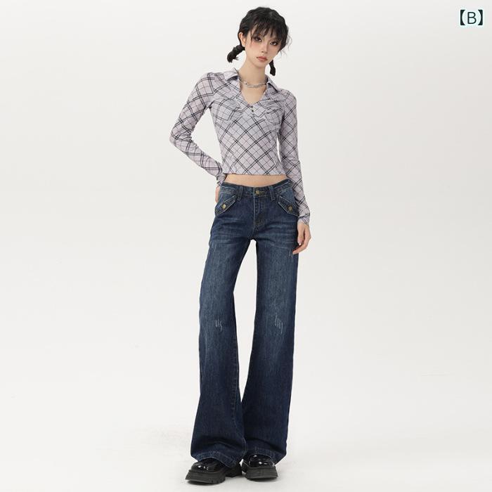 デニムパンツ レディース ロング丈 ハイウエスト ワイドパンツ 伸縮性 ストレッチ 楽ちん ゆるっと ズボン 美脚効果 ゆったり カジュアル 体型カバー デニム オールシーズン — vista 3