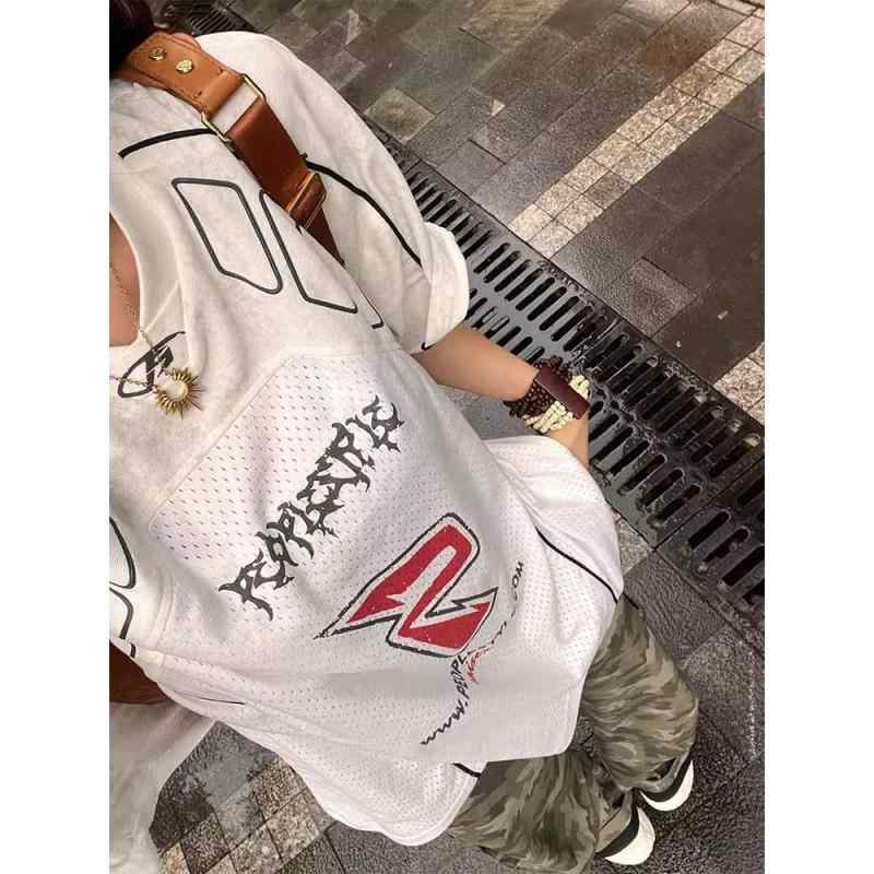 Tシャツ メンズ 半袖 アメリカンレトロ ユニフォーム風 メッシュ 接触 通気性 バイクウェア 普段使い アウトドア スポーツ 春夏