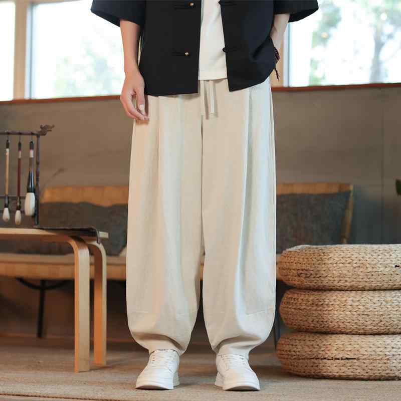 パンツ メンズ 亜麻 九分丈 和風 袴パンツ ワイドパンツ 束脚 ジョガーパンツ ゆったり 大きいサイズ 太め 体型カバー オールシーズン リネン カジュアル 通勤用 普段着・スタイル: 中国風・款式: 灯籠パンツ・パンツタイプ: 緩め・パンツ丈: 長パンツ・ウエストタイプ: 中腰・厚さ: 普通・柄: 無地・誤差範囲: 2cm・対象: 青年・生地名: 麻混紡・主な素材: 綿85%・裾スタイル: ジョガー・伸縮性: なし・カラー展開: ブラック、グレー、ネイビー、カーキ・サイズ展開: M,L,XL,XXL,XXXL,4XL,5XL・素材機能: 吸湿速乾・年齢層: 大人・性別: 男性・カテゴリ: カジュアルパンツ