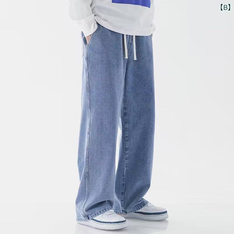 ビジョンストアのデニムパンツ メンズ 男性用 ワイドパンツ ストレートパンツ ダメージ加工 ヴィンテージ風 カジュアル ウエストゴム ストリート系 アメカジ ハイウエスト ジーパン ボトムス オールシーズン｜アングル3