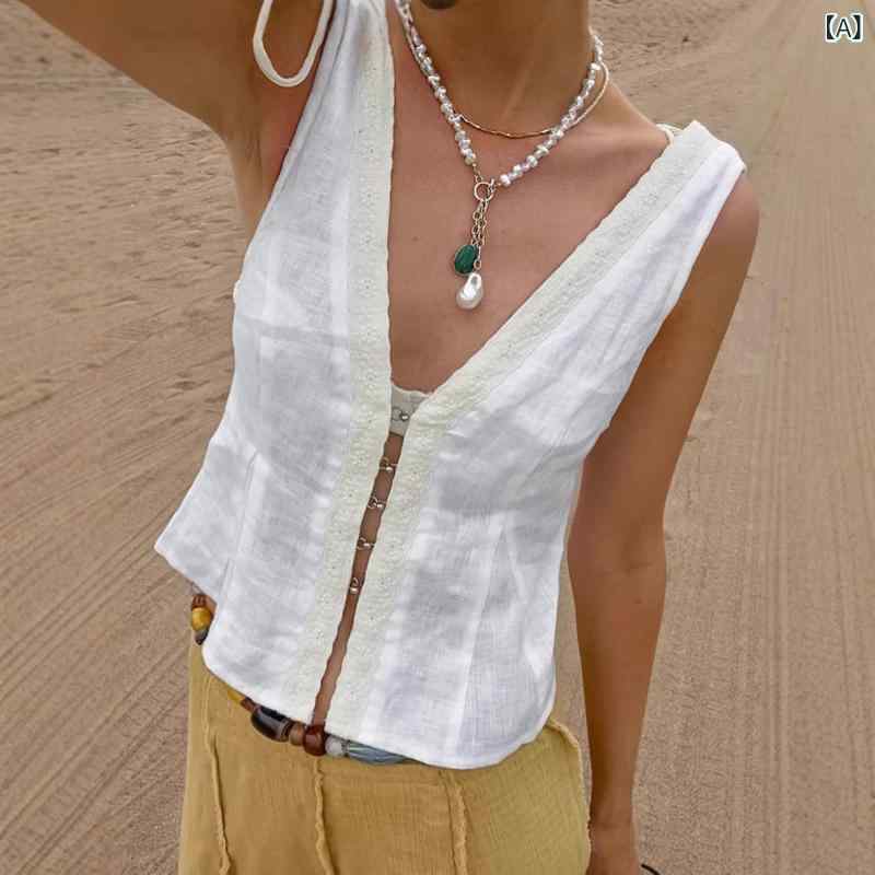 Cárdigan cuello pico blanco gris oscuro beige mujer con cuello de bambú y cuello abierto de encaje para el verano — vista 2
