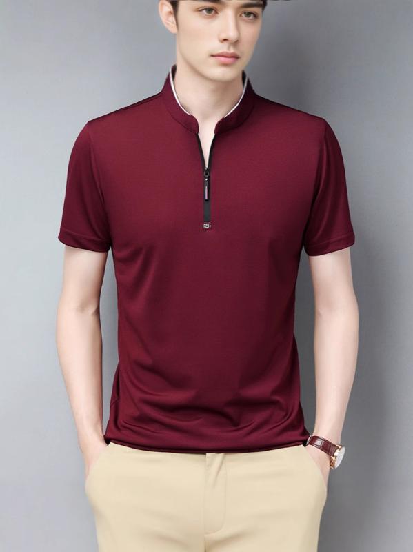 Tシャツ メンズ ハーフジップ ハイネック 半袖 立ち襟 スタンドカラー シルケット加工 トップス カジュアル 無地
