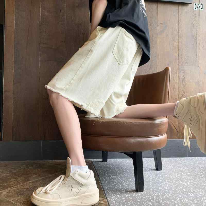 ハーフパンツ メンズ 大きいサイズ デニム ダメージ加工 アメカジ ヴィンテージ風 ストリート系 ウエストゴム 五分丈 切りっぱなし裾 春夏 伸縮性 カジュアル 普段使い インディゴ系 vision-stores-10364889 ビジョンストア サンプル画像2