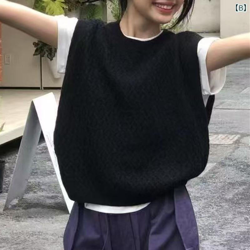 ベスト レディース ニット ケーブル編み ノースリーブ 秋服 秋冬 トップス チョッキ 重ね着 無地 レイヤード ゆるっと カジュアル ナチュラル 大人可愛い オフィス 通勤 通学 vision-stores-10366206 ビジョンストア サンプル画像3
