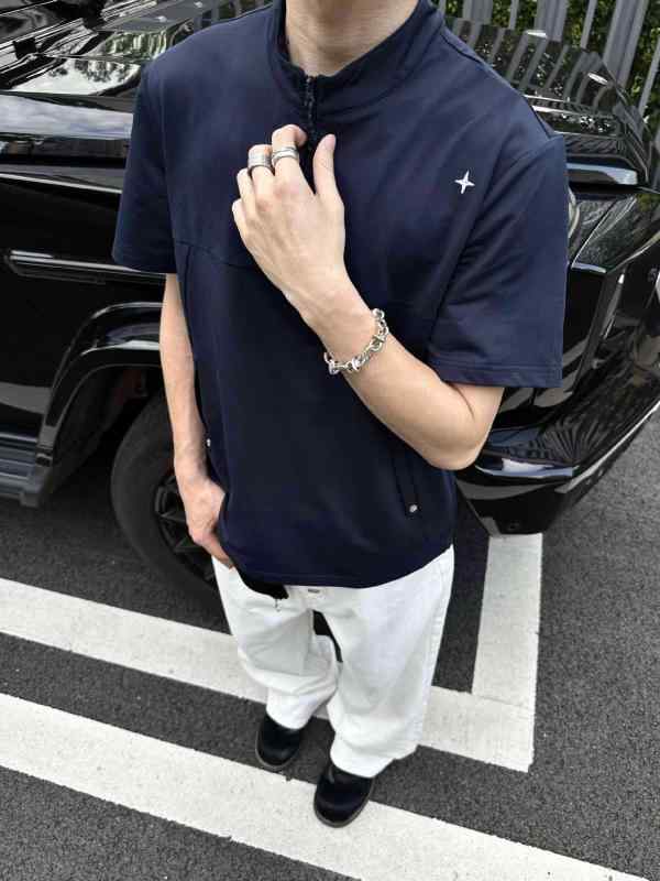 Tシャツ メンズ 半袖 アウトドア ハーフジップ 接触 速乾 UVカット 切り替え 星ロゴ シンプルデザイン スポーティー 普段使い 通勤用