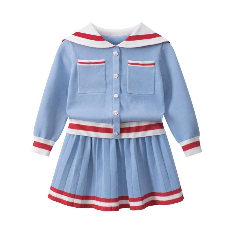 ニット セットアップ 女の子 キッズ 秋 冬 長袖 セーター ミニスカート ショートスカート 2点セット 上下セット 韓国子供服 カジュアル ガールズ フリル お出かけ おしゃれ かわいい 通学 通園 かわいい 暖かい